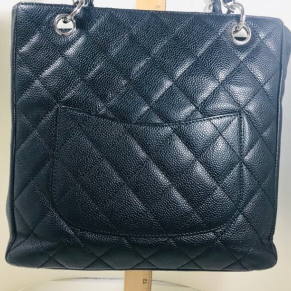 Chanel Petite Qulited Caviar Black Leather Shopping Tote with Silver Hardware - Picture 8 of 8
